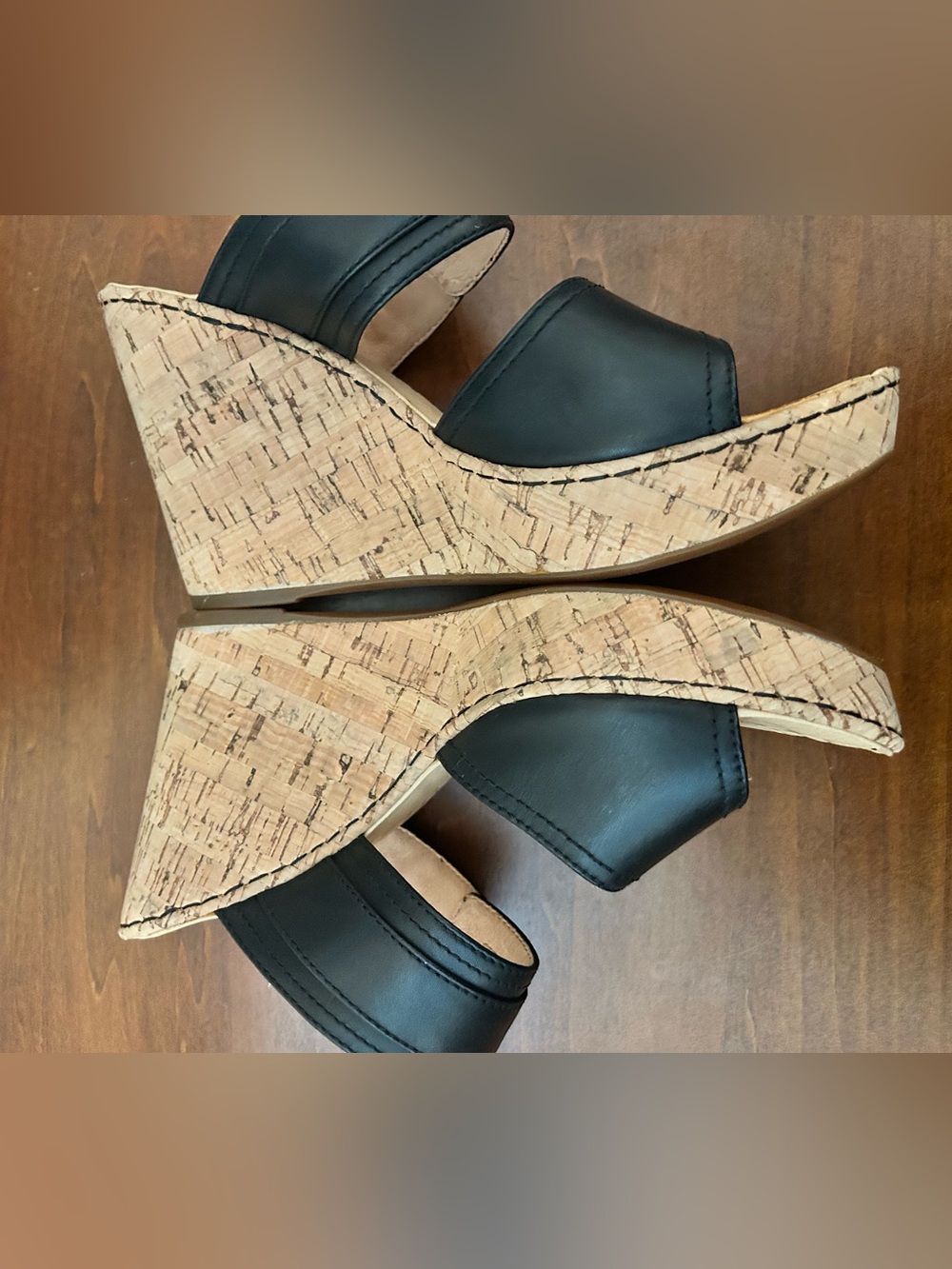 BORN Black Leather Cork Wedge Sandals Classic Slide with Buckle size 9 - Picture 7 of 13